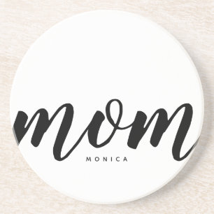 Mom Black and White Minimalist Sandstone Coaster