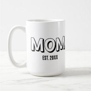 Mom Black Minimal Typography Established Year Coffee Mug