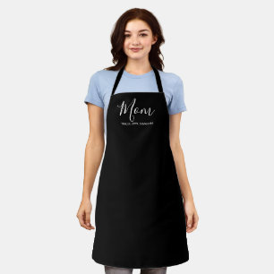 Mom black modern custom script with kids names apron