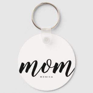 Mom Black & White Minimalist Button Key Ring