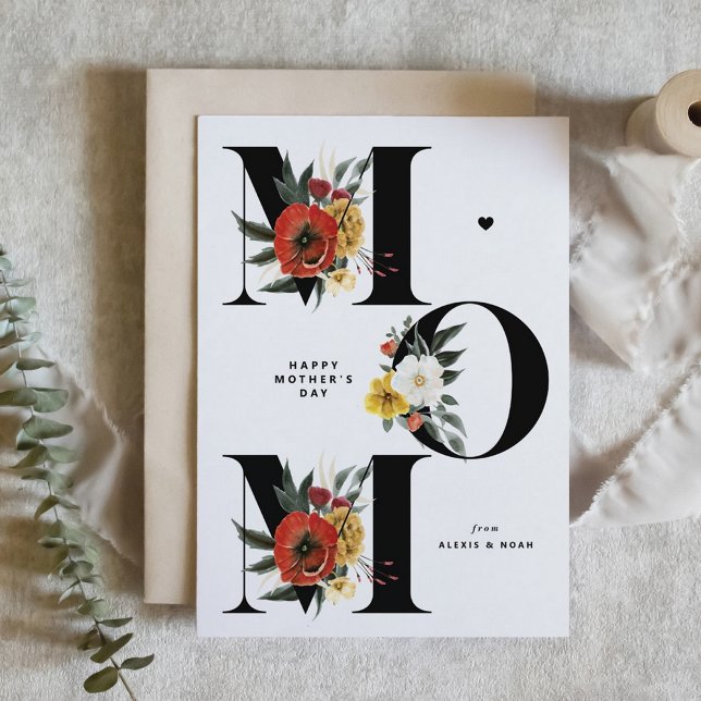 MOM Boho Flowers Black Happy Mother's Day Card (Creator Uploaded)