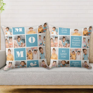 MOM Bold Modern 12 Photo Collage Mother's Day Cushion