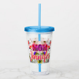 'Mom-Boss-Fire' - Floral design in cubes Acrylic Tumbler