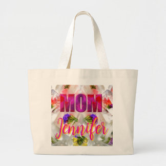 'Mom-Boss-Fire' - Floral design in cubes Large Tote Bag