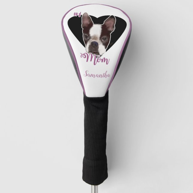 Mom Boston Terrier dog Golf Driver cover (Front)