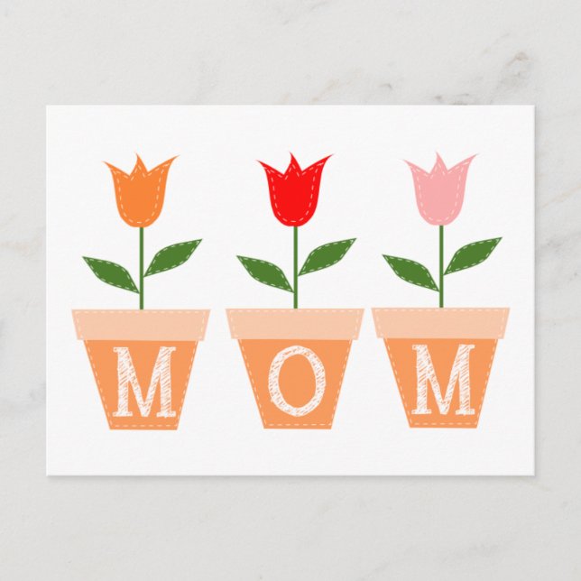 MOM (Colourful Tulips in Clay Flower Pots) Postcard (Front)