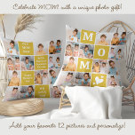 MOM Custom 12 Photo Collage Modern Marigold Yellow Cushion<br><div class="desc">Celebrate the remarkable journey of motherhood with our Modern MOM Photo Collage Pillow—a delightful blend of style, sentiment, and personalisation. This charming pillow is the perfect Mother’s Day gift, capturing precious memories in a bold and modern design that moms will adore. Product Features: Bold Colour Block Design: The eye-catching, vibrant...</div>