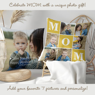 MOM Custom Cute 7 Photo Collage Marigold Yellow Cushion