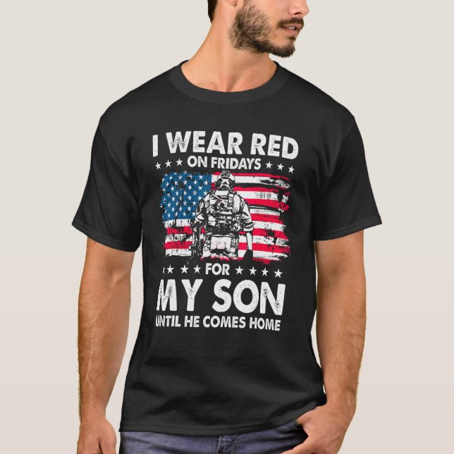 Mom Dad I Wear Red on Fridays For My Son American  T-Shirt (Front)