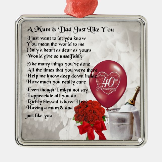 Mom & Dad Poem - 40th Wedding Anniversary Metal Ornament (Front)