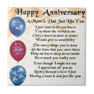 Mom & Dad Poem - Happy Anniversary - Cream Ceramic Tile