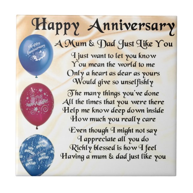 Mom & Dad Poem - Happy Anniversary - Cream Ceramic Tile (Front)