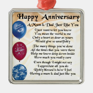 Mom & Dad Poem - Happy Anniversary - Cream Metal Ornament