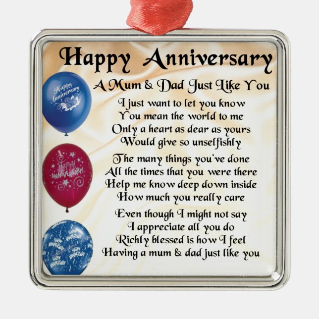 Mom & Dad Poem - Happy Anniversary - Cream Metal Ornament (Front)