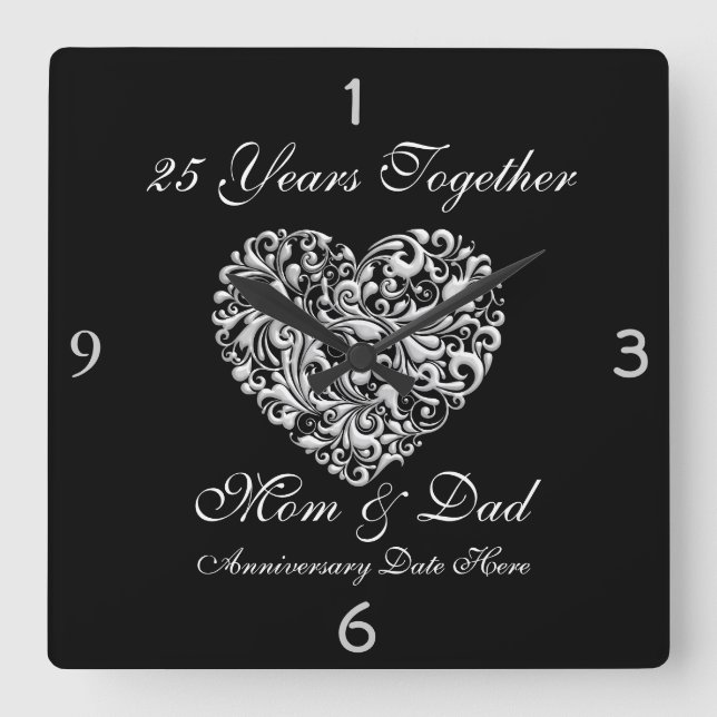 MOM &DAD SILVER 25th Anniversary GIFT Wall Clock (Front)