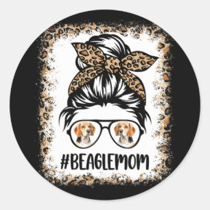 Mom Dog Mama Leopard Messy Bun Hair Bleached Gles  Classic Round Sticker