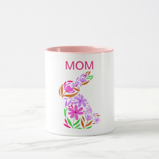 "MOM" EASTER FLOWERED RABBIT IN PASTEL COLORS MUG (Center)