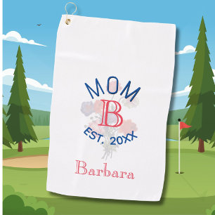 MOM Est. 20XX Flowers Monogram Name Golf Towel