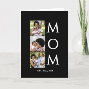 Mom Est Established Caps 3 Photo Mothers Day Holiday Card