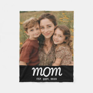 Mom Established Black Modern Script Photo Fleece Blanket
