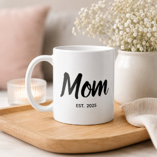 Mom Established Black Script Custom Year Coffee Mug
