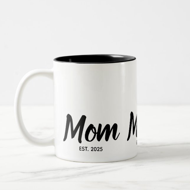  Mom Established Black Script Custom Year Two-Tone Coffee Mug (Left)