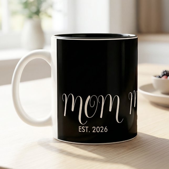 Mom Established Black Script New Mom Gift  Two-Tone Coffee Mug (Creator Uploaded)