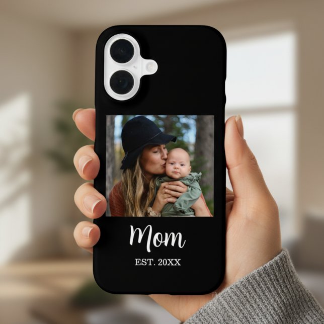 Mom Established Black Script Photo  iPhone 16 Case (Creator Uploaded)