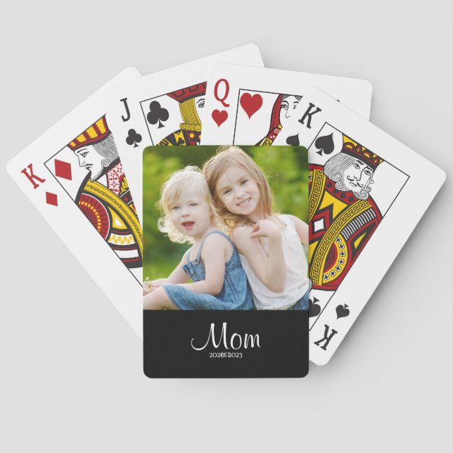 Mom Established Black White Script Photo Playing Cards (Back)