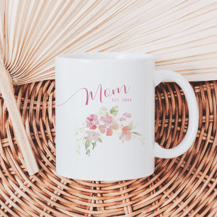 Mom Established Blush Pink Floral Watercolor Coffee Mug