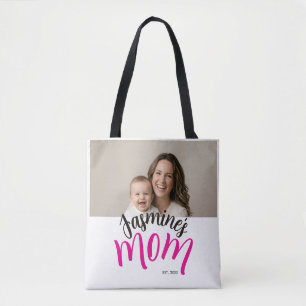 Mom Established Child Name Custom Year New Mama Tote Bag