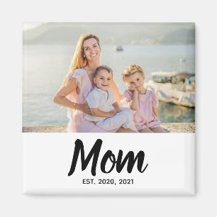 Mom Established Date Black Script Custom Photo Magnet