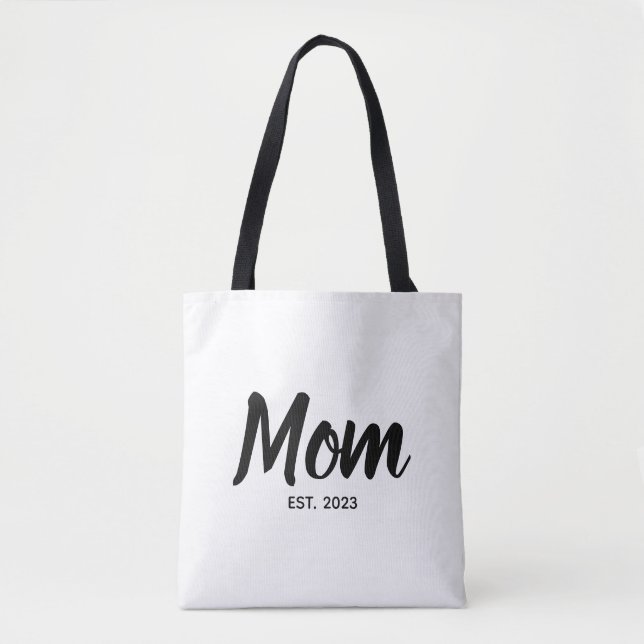  Mom Established Date Black Script Custom Text Tote Bag (Front)