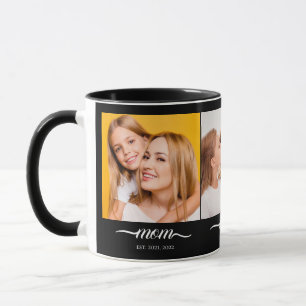 Mom Established Elegan Script Font Black 3 Photo Mug