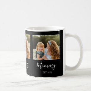 Mom Established Elegant 3 Photo Script Black Coffee Mug