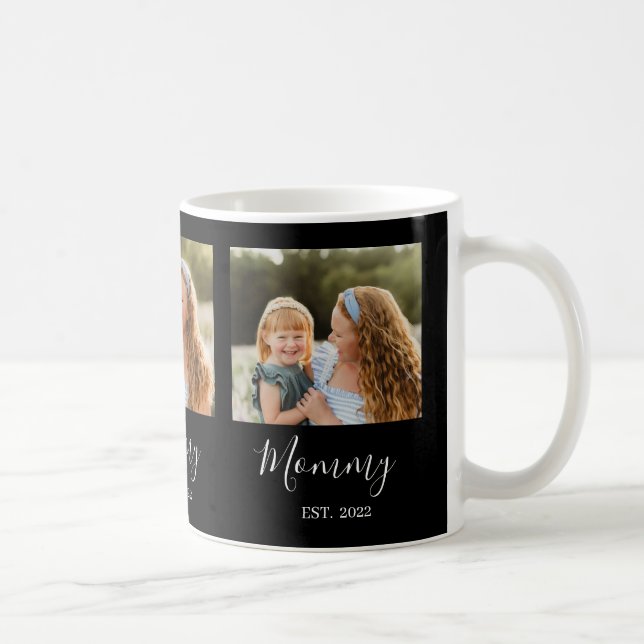 Mom Established Elegant 3 Photo Script Black Coffee Mug (Right)