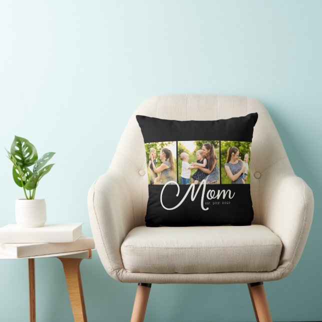 Mom Established Elegant Script Black 3 Photo  Cushion (Chair)