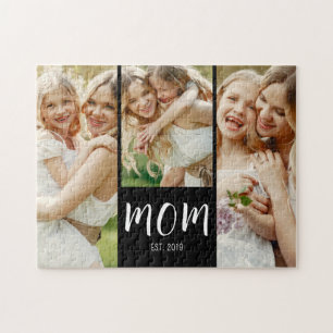 Mom Established Elegant Script Black 3 Photo  Jigsaw Puzzle