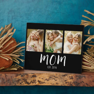 Mom Established Elegant Script Black 3 Photo  Plaque