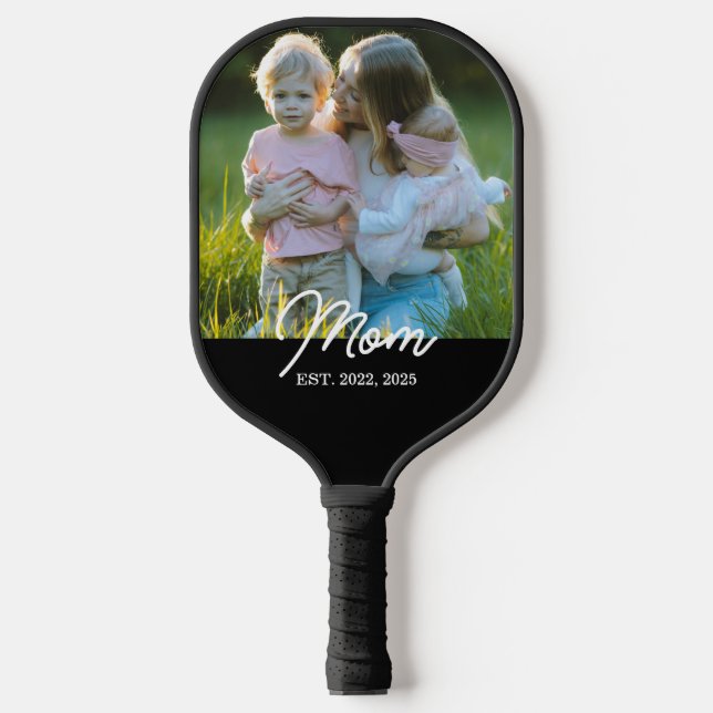 Mom Established Fun Script Photo Pickleball Paddle (Front)