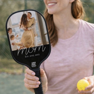 Mom Established Fun Script Photo  Pickleball Paddle
