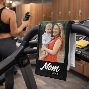 Mom Established Fun Script Photo Sports Hand Towel