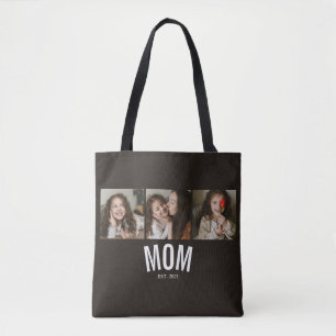Mom Established Minimal Black 3 Photo Tote Bag