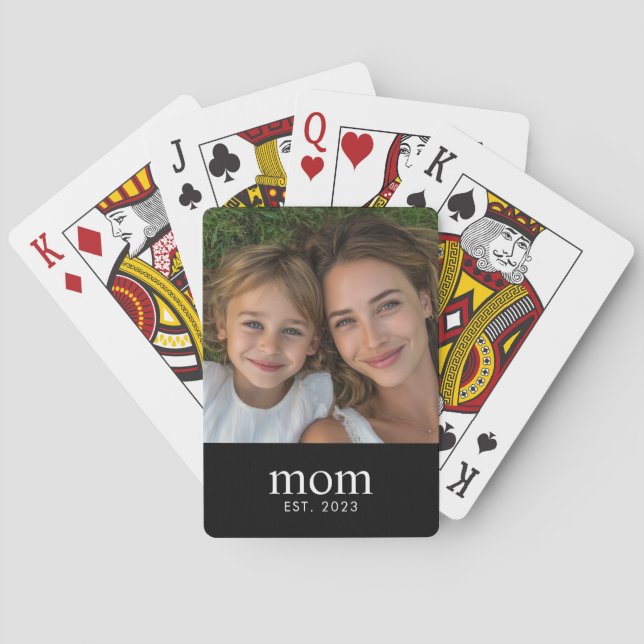 Mom Established Modern Black Photo Playing Cards (Back)