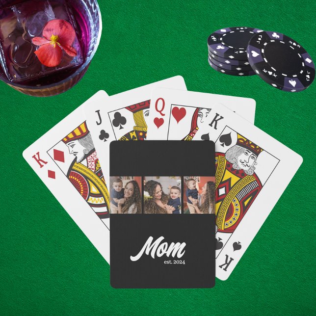 Mom Established Modern Black Photo Playing Cards (Creator Uploaded)