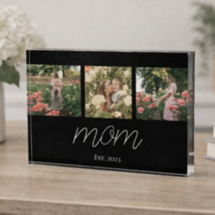 Mom Established Modern Bold Script Black 3 Photo Block