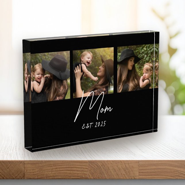 Mom Established Modern Bold Script Black 3 Photo Block (Creator Uploaded)