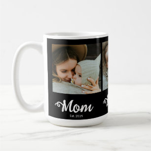 Mom Established Modern Bold Script Black 3 Photo Coffee Mug