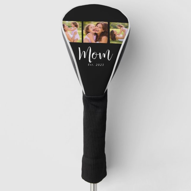 Mom Established Modern Bold Script Black 3 Photo Golf Head Cover (Front)