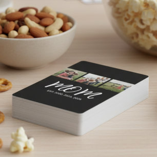 Mom Established Modern Bold Script Black 3 Photo Playing Cards